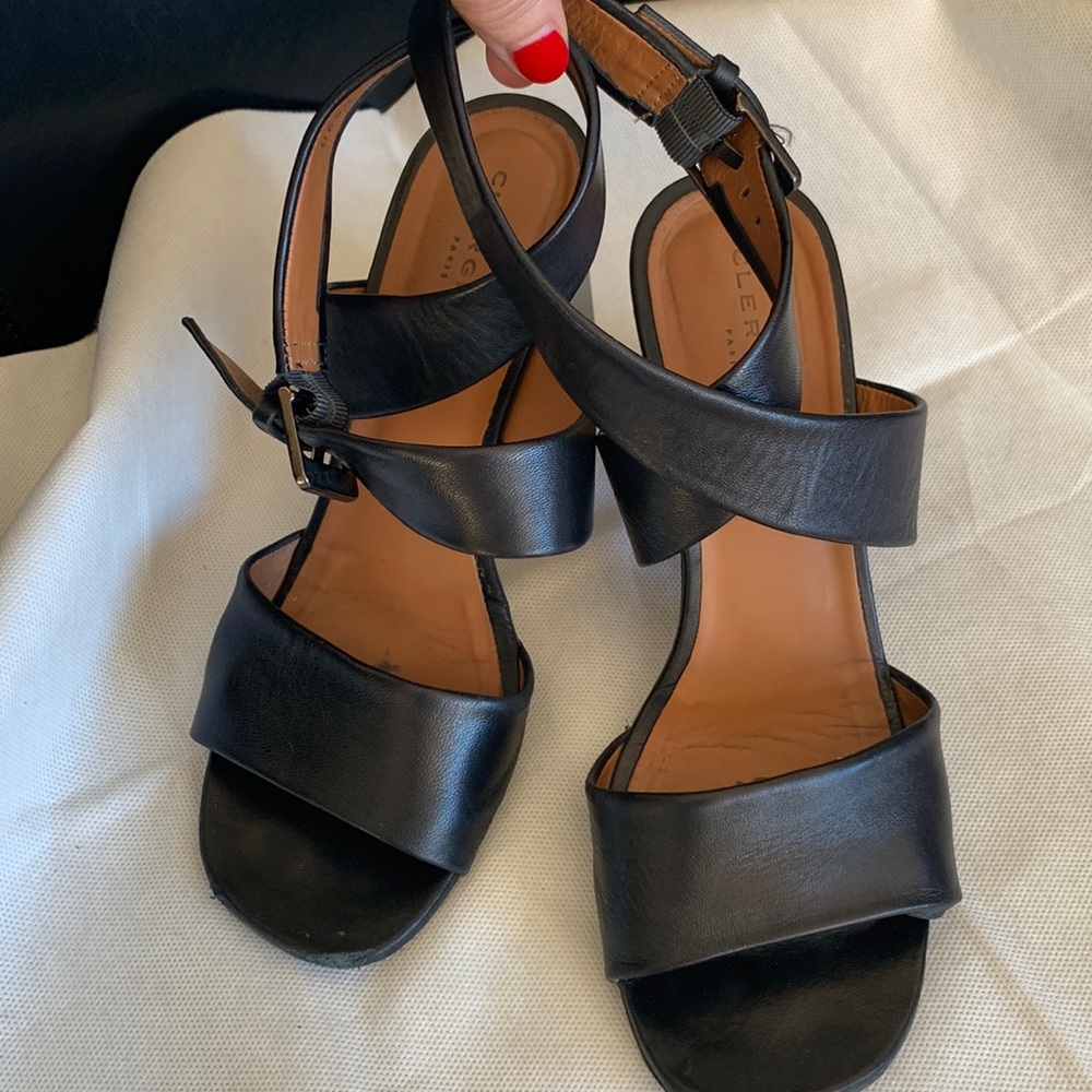 Robert Clergerie Black Ankle Wrap Sandals with Metallic Heels - 38.5, US 8